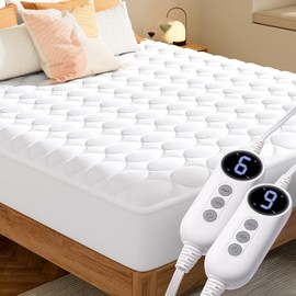 MASVIS Heated Mattress Pad King Size with Dual Control - Electric Mattress Pads with 9 Heating Settings Controller & Auto Off 2/4/6/10 Hrs, Deep Pocket Bed Warmer for Bedroom, ETL Certified,White