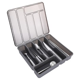 Mowouhn Silverware Organizer with Lid,Plastic Utensil Drawer Organizer,Covered Storage Box Flatware Cutlery Drawer Organizer,Utensil Organizer for Kitchen Drawers,Silverware Tray for Drawer