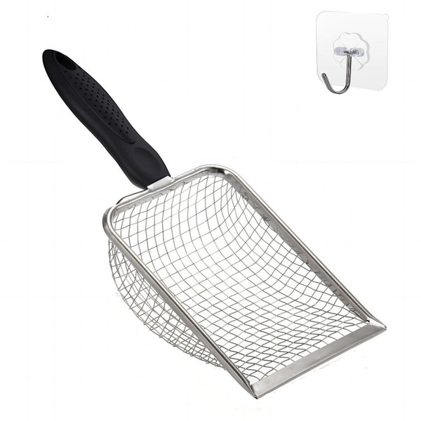 FIRSAL Cat Litter Scooper with Holder,Sturdy Litter Cleaner Corner Shovel,Stainless