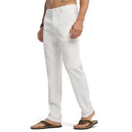 Willit Men's Linen Pants Casual Linen Dress Pants Beach Summer Lightweight Trousers White 36W x 30L