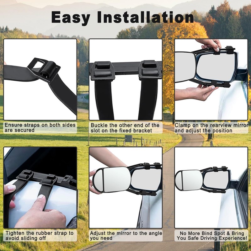 Towing Mirror with 360 Degrees Rotation, Stable Clamp On Tow