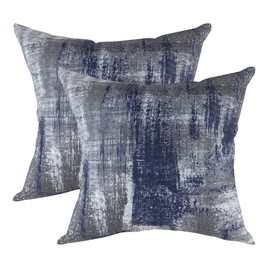 TreeWool (2 Pack Brush Art Accent Cushion Covers in Cotton Canvas (40 x 40 cm / 16 x 16 Inches, Navy Blue)