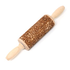 yueton 1 Pack Wooden Embossed Rolling Pins Engraved Embossing Rolling Pin Cute Kitchen Baking Decor Tool for Baking Embossed Cookies