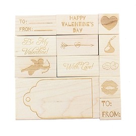 ExcelMark Valentine's Day - Engraved Wood Rubber Stamp Gift Set - 12 Pieces
