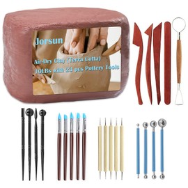 Jorsun Natural Air-Dry Clay Natural, Non-Toxic All-Purpose Compound 10LBs with 23 Pcs Pottery Tools Clay Sculpting Tool Set, All-Purpose Modeling Clay (Terra Cotta & Tools)