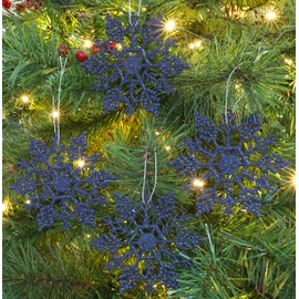 Christmas Concepts® Pack of 12-10cm Glitter Snowflake Hanging Decorations - Christmas Decorations (Midnight Blue)