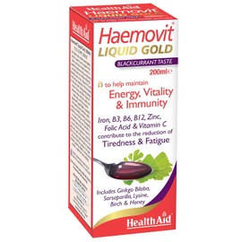 HealthAid Haemovit Liquid Gold - Iron, Vitamin B12, B6, Zinc, Folic Acid & Vitamin C - Energy, Vitality & Immunity - Vegetarian - 200 ml