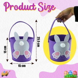 Easter Bunny Handled Goodie Bucket for Decorations | Purple Easter Felt Tote Craft Supplies | Easter Eggs Candy Bucket, Size-28cm