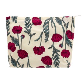 PAZIMIIK Floral Makeup Bag Large Cotton Zipper Pouch for Purse Travel Canvas Make Up Organizer for Women Cosmetic,Poppy Beige
