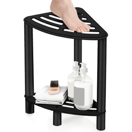 VOTZAAQ Stainless Steel Shower Stool, Double Layer Corner Shower Bench for Inside Shower, Shower Foot Rest for Shaving Legs, Matte Black Shower Seat for Small Bathroom