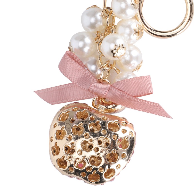 2Pcs Keychain Pendant Pearl DiamondStudded Fruit Shape Key Ring Girl