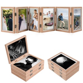HANKRSSTOP 6-folding Hinged Picture Frames, 5x7 Inch High Definition Natural Wood Picture Frame, Folding Picture Frame, Rustic Desktop Acrylic Frame, Family Photo Collage for Mother's Day,Christmas