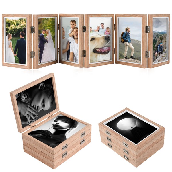 HANKRSSTOP 6-folding Hinged Picture Frames, 5x7 Inch High Definition Natural