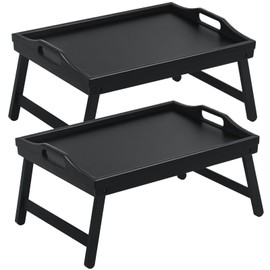 2 Pack Bed Tray Table Breakfast Trays Serving Tray Bamboo Bed Laptap with Floding Legs Handles and Phone Holders
