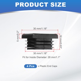 PATIKIL 1-3/16 Inch Plastic Tubing End Caps, 4 Pcs Square Hole Plug Insert for Round Iron Pipe Chair Leg Table Bookshelves Patio Furniture, Black