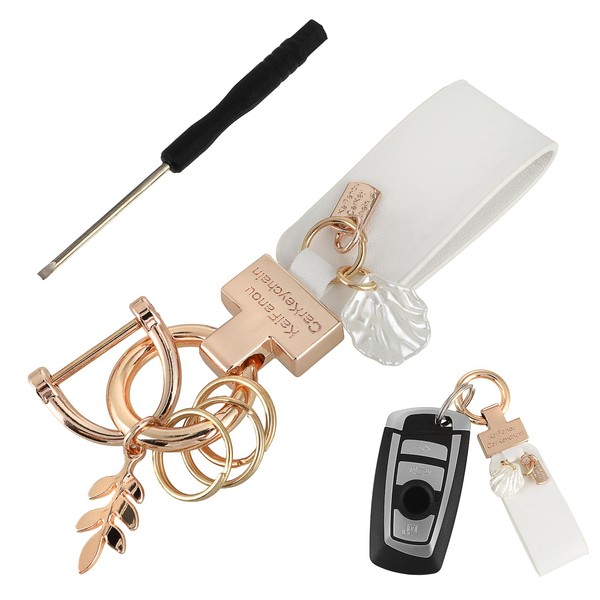 TIESOME Car Keychain, Universal Leather Key Fob Holder Car Metal