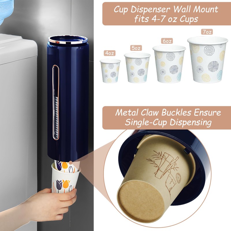 Cup Dispenser, Wall Mounted Bathroom Cup Holder fits 5-7oz Plastic