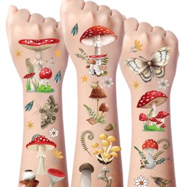 Gameza Mushroom Temporary Tattoos Bulk - 220+ Insects and Moths Temporary Tattoos Red Mushroom Jungle Theme Stickers Gift Jungle Party Decorations Favor Supplies