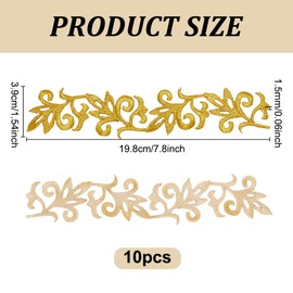 NBEADS 10 Pcs Gold Flower Embroidery Patch, Gold Embroidery Lace Leaf Patches Iron on Patches for Wedding Dress Decoration Repair Clothing Backpacks Jeans, 19.8x3.9x0.15cm