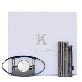 CASE ELEGANCE Klaro Cigar Accessory Kit Polished Gunmetal Finish Cutter & Lighter Gift Set Packaging