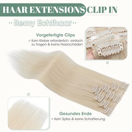 Rich Choices Clip-In Real Hair Extensions, 8 Pieces, 30 cm, #70 White Blonde Hair Extensions, Real Hair, Remy Silky Straight, Invisible Clip-In Hair Extensions, Natural, Thin Wefts