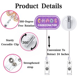Purple Funny Chaos Coordinator Badge Reel Accessories with Alligator Clip Fun CNA RN LPN Nurse Nursing Student Badge Holder Retractable for ID Card Medical Assistant Teacher Badge Clip