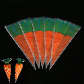 Totelux Totelux Easter Gift Wrap Bags, 50PCS Clear Candy Bags Carrot Pattern for Cookies, Candy, Party Supplies