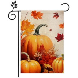 Fall Pumpkin Garden Flag Double Sided 12x18 Inch Maple Leaf Thanksgiving Rustic Seasonal Outside Outdoor Decoration Fall Pumpkin Garden Flag Seasonal Holiday Flag Farmhouse Yard Outdoor Flag Farmhouse Holiday Decoration