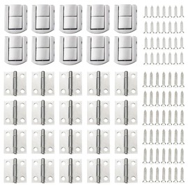 Pamtns Fastener for Wooden Box Pack of 10 Silver Box Fastener with 20 Mini Hinges Foldable Adjustable Box Closure Small Suitcase Hasp Decorative Clasp with Screws for Wooden Chest