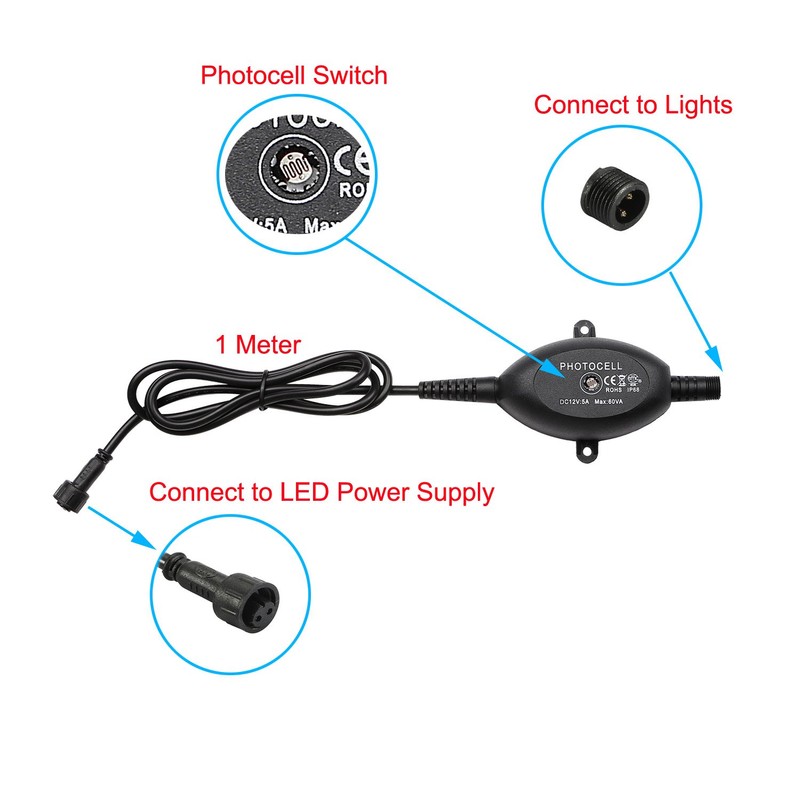 QACA LED Photocell DC 12V PC Waterproof IP68 Max.Load Power