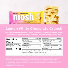 MOSH Lemon White Chocolate Keto Protein Bars, High Fiber, Low Carb, Gluten Free, High Protein, Brain Healthy Snack, 12 Count