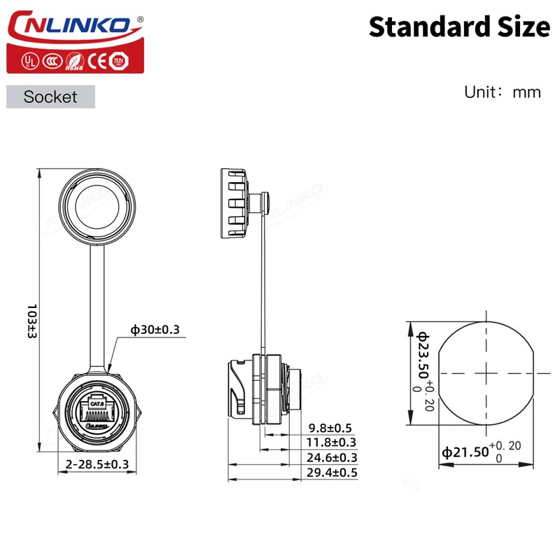 CNLINKO YM-20 RJ45 Panel Mount Socket, CAT6 Ethernet Connector RJ45