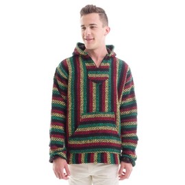 Earth Ragz Baja Joe Striped Woven Eco-Friendly Pullover Hoodie Rasta Small