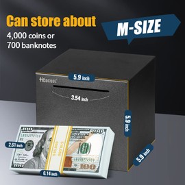 Adult Money Box Stainless Steel Safe Money Boxes for Adults Savings Real Money Box (15 cm)