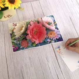 Pop Up 3D Mother’s Day Card, Roses and Daisies Bouquet with Butterflies, Romantic Anniversary Card for Wife, Husband, Girlfriend, Mom, or Him, Perfect for Weddings, Birthdays, Valentine's Day, 6"x 8"