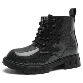 kkdom Boys Girls Waterproof Lace Up Side Zipper Ankle Combat Boots(Toddler/Little Kid/Big Kid) Black Glitter US Size 5.5 M Toddler