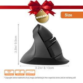 J-Tech Digital Ergonomic Left Hand Mouse with Wireless Connection, AA Battery, 2.4GHz Nano Transceiver, 800, 1200, 1600, 2400 Adjustable DPI; Compatible with Windows and MAC OS [V628ML]