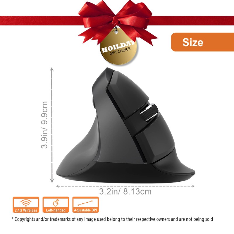 J-Tech Digital Ergonomic Left Hand Mouse with Wireless Connection, AA