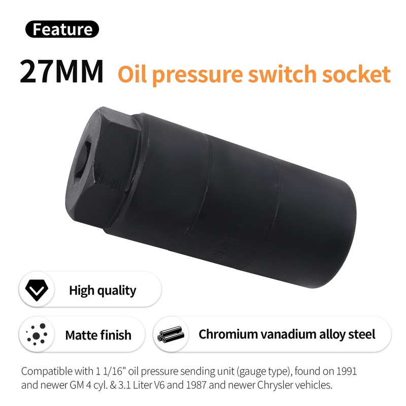 OXCANO Oil Pressure Sensor Socket,1 1/16 Socket Switch Compatible with
