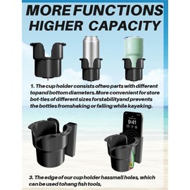 ANYFAST Cup Holder for Paddle Board,Paddleboard Plastic Cup Drink Holder Insert with Drain for Multifunction Base,Paddle Board Accessories for Storing Mobile Phones,Water Cups,Fishing Tools (Black)