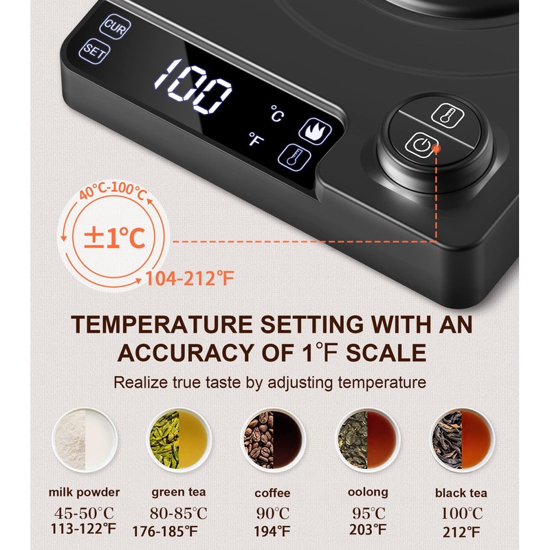 Gooseneck Electric Kettle with ±1℉ Precision Temperature Control for Pour
