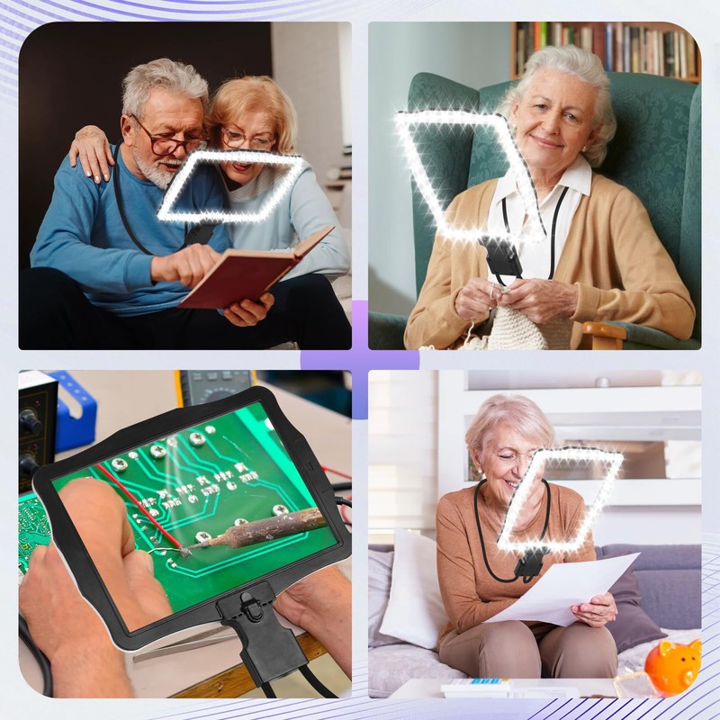 Large Hands Free Magnifying Glass with Light 50 Ultra-Bright LEDs