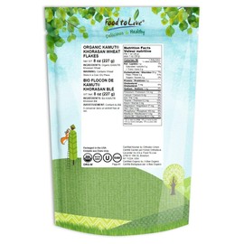Organic Rolled KAMUT Khorasan Wheat Flakes, 8 Ounces - Non-GMO, Made from Whole Wheat Berries, Kosher, Bulk, Great for Cereal, Granola, Muffins and Milling into Flour for Baking, Product of the USA.