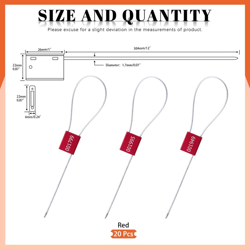 Tanstic 20Pcs Red Steel Security Seals with Aluminum Body, Security