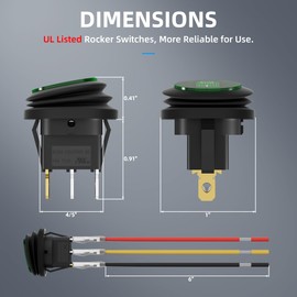 DaierTek Round Toggle Switch Green LED [UL Listed] 12V 20A Waterproof Rocker Switch 3 Pin SPST Lighted ON Off Marine Switch for Car Motorcycle UTV ATV -5pcs