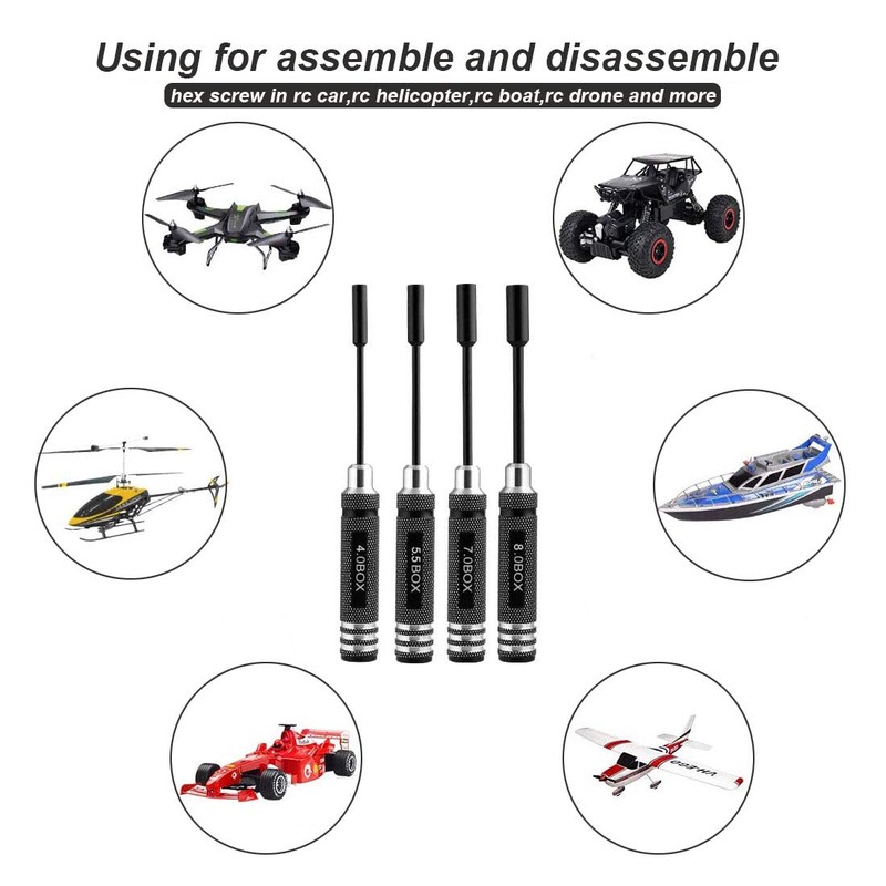 FLY RC 4PCS 4.0mm 5.5mm 7.0mm 8.0mm Hex Driver Set
