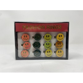 Vintage Glitter Enamel Smile Face Rings For Kids display Of 12 Novelty 89s 90s?