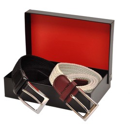 Ashford Ridge Mens Black and Cream Elastic Belts Gift Set (waist sizes 44" - 48")