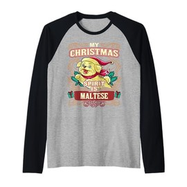 Maltese My Christmas Spirit Dog Santa Claus Elf Reindeer Raglan Baseball Tee