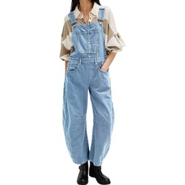 loveimgs Women Y2k Baggy Barrel Jeans Overalls Wide Leg Denim Pants Bib Overalls Jumpsuit Boyfriend Patchwork Jeans (Small,Blue)